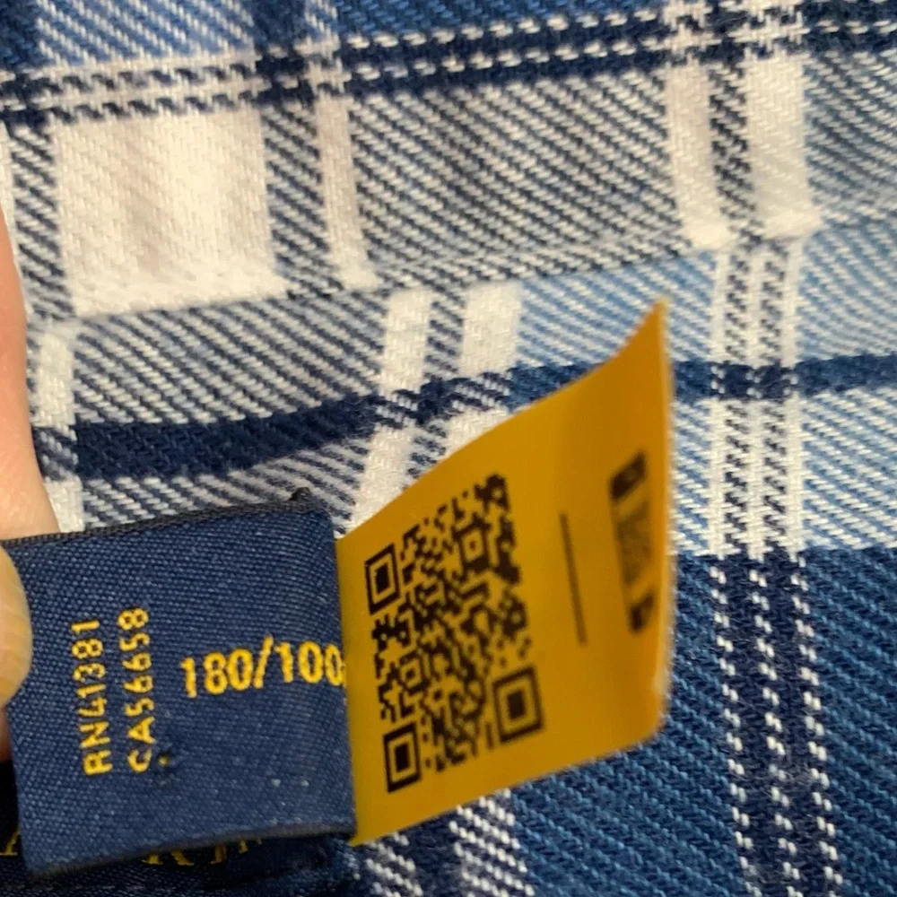 Polo Ralph Lauren Button Down Flannel Shirt Classic Fit Performance Blue Plaid - Picture 12 of 15